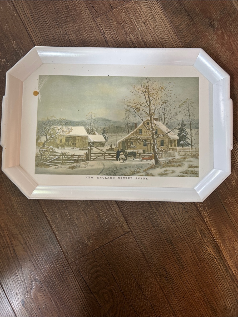 Vintage Waverly White Serving Tray with New England Winter Scene